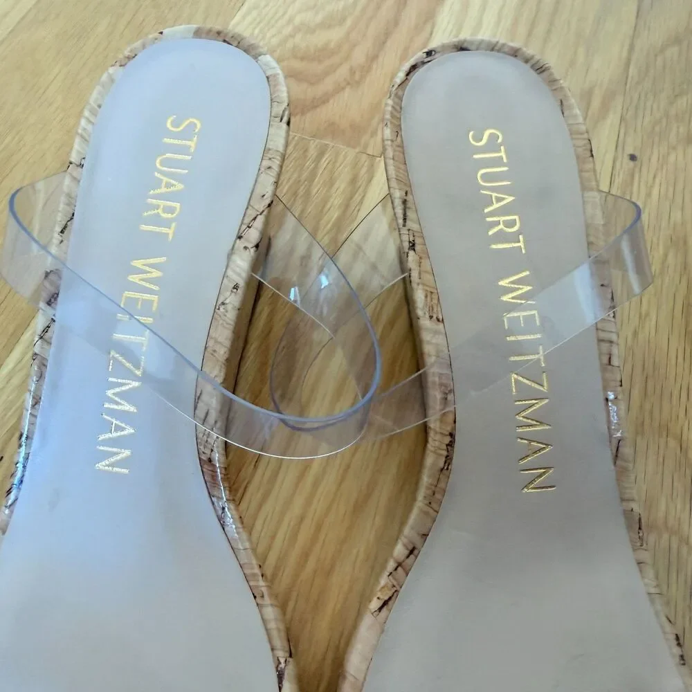Stuart Weitzman Clear PVC Strap Cork Wedge Sandals - Picture 4 of 7